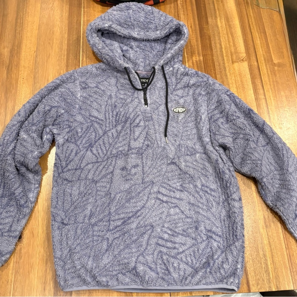 Ripndip Sherpa Fleece Hoodie Blue Half Zip Pullover Men’s Medium